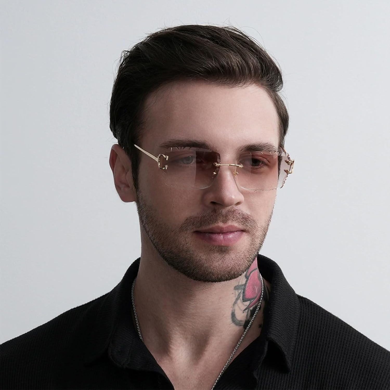 Retro Rimless Rectangle Sunglasses for Men Women Luxury Frameless Square Trendy Shade Diamond Cutting Eyewear